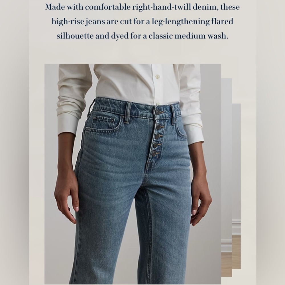 Ralph Lauren Women Size 0 Petite High Rise Flare Denim Jeans Expossed Button New - Picture 5 of 16